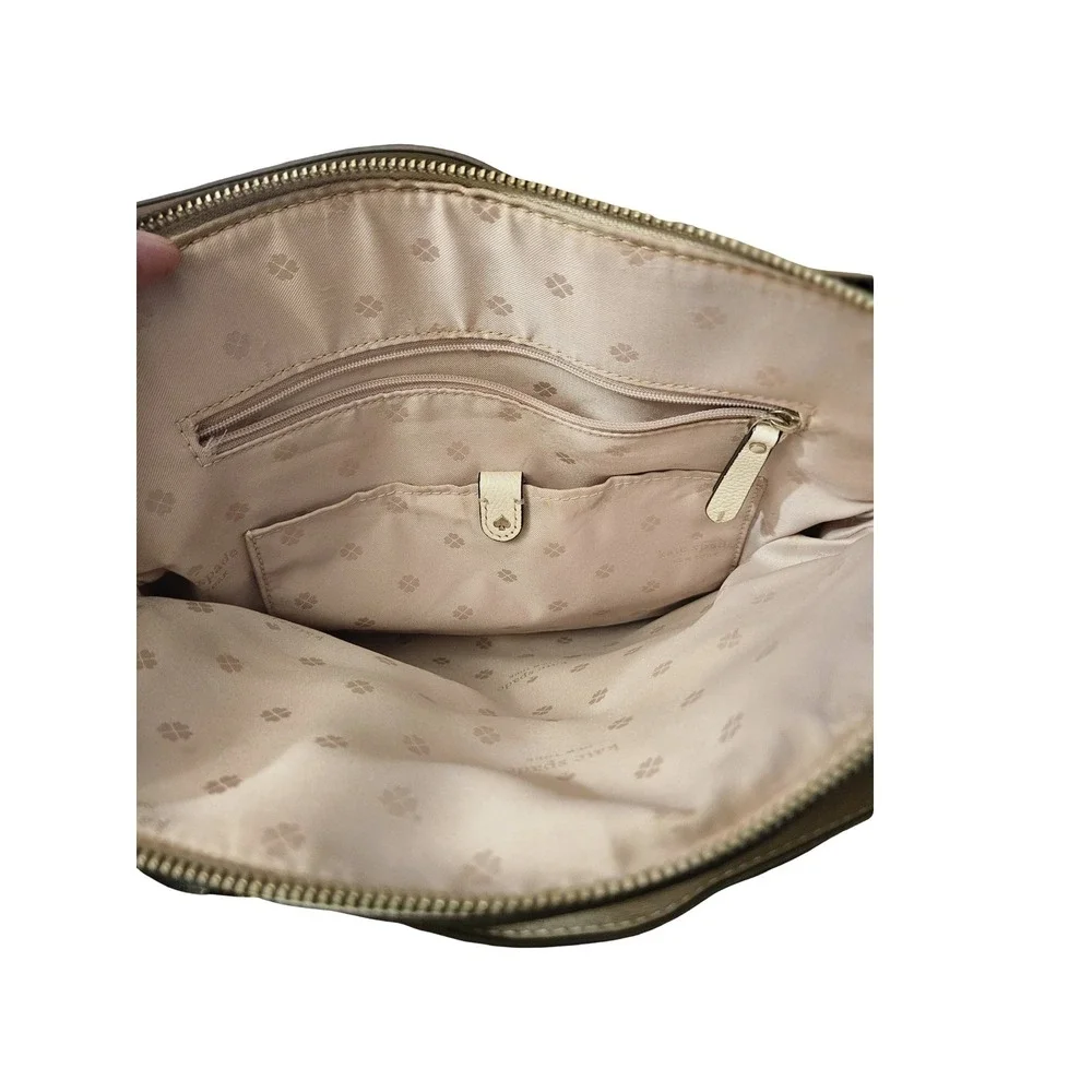 Kate Spade New York Beige Pebbled Leather Tote Bag with Scarf and Heart Charm
